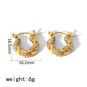 1 Pair Classic Simple Style Twist Braid U Shape Stainless Steel  Gold Color Inlay Rhinstones Women's Hoop Earrings h5 Picture3